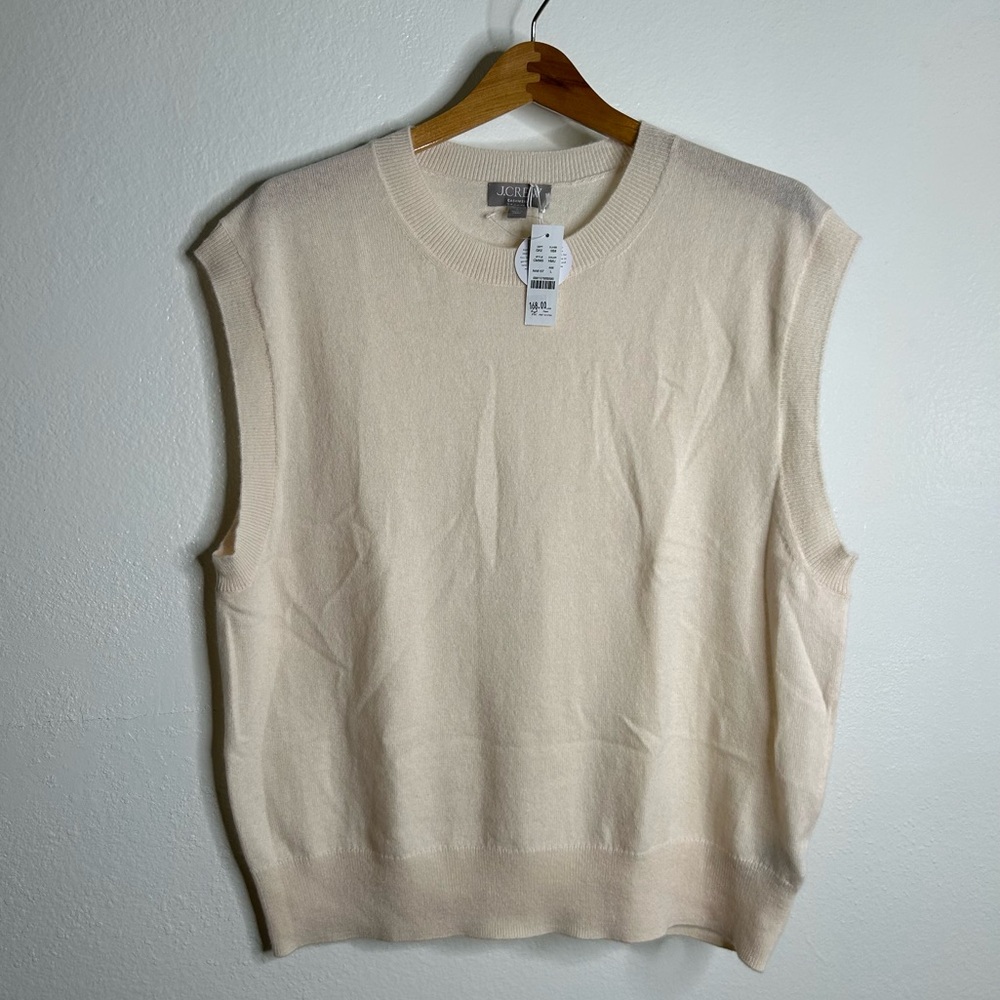 NWT J. Crew 100% Cashmere Relaxed Fit Sweater Vest in Heather Muslin Size Large - Picture 4 of 15